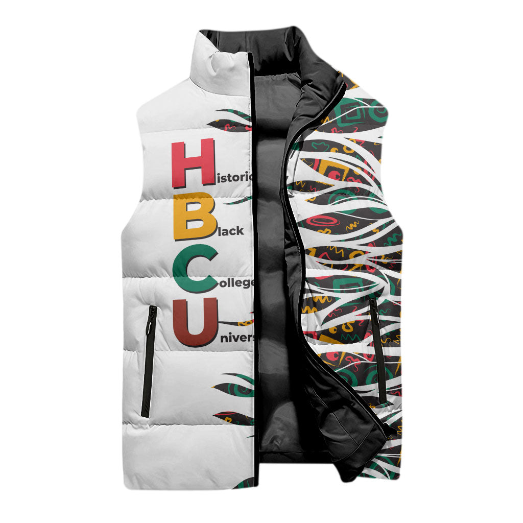 Historically Black Colleges Universities HBCU Sleeveless Puffer Jacket Pan African Colors Tribal Pattern Typography