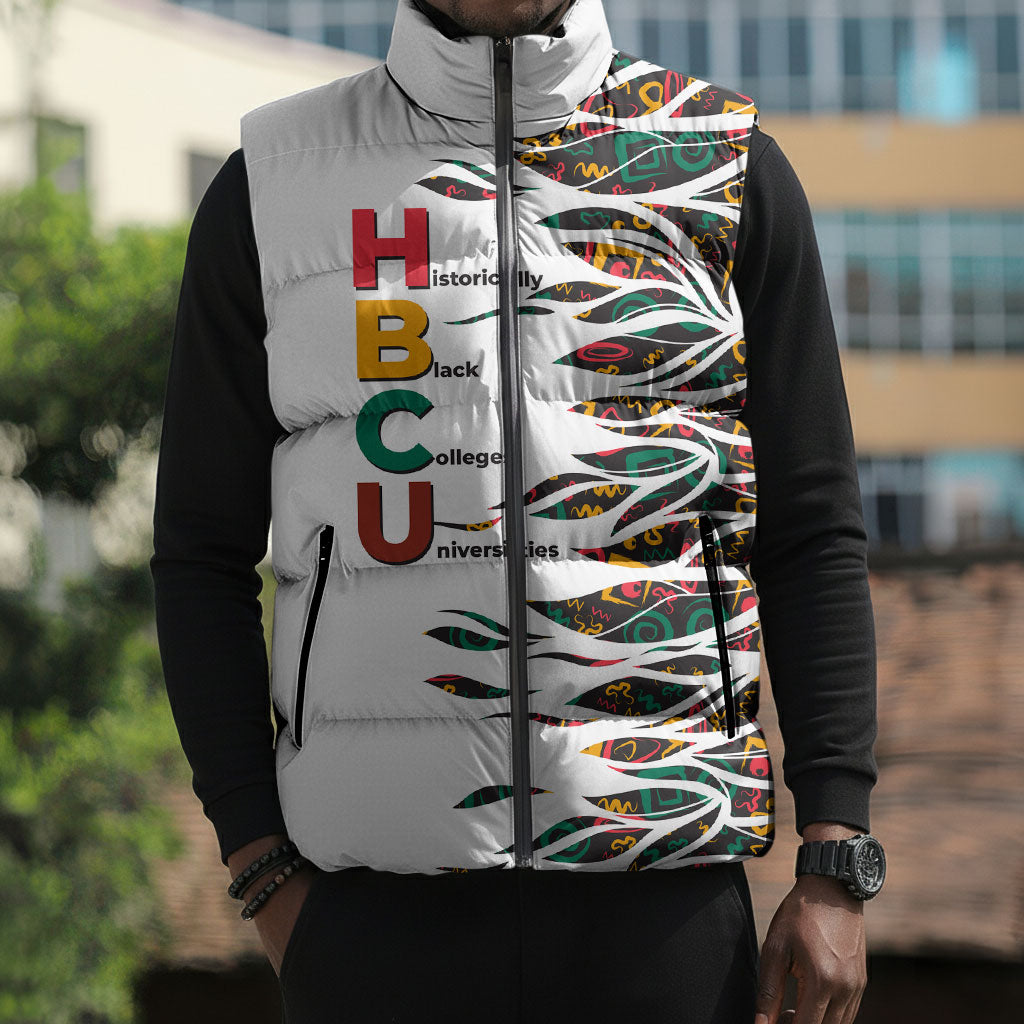 Historically Black Colleges Universities HBCU Sleeveless Puffer Jacket Pan African Colors Tribal Pattern Typography