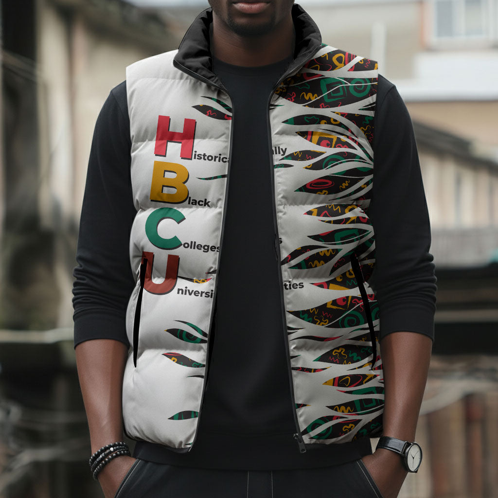 Historically Black Colleges Universities HBCU Sleeveless Puffer Jacket Pan African Colors Tribal Pattern Typography