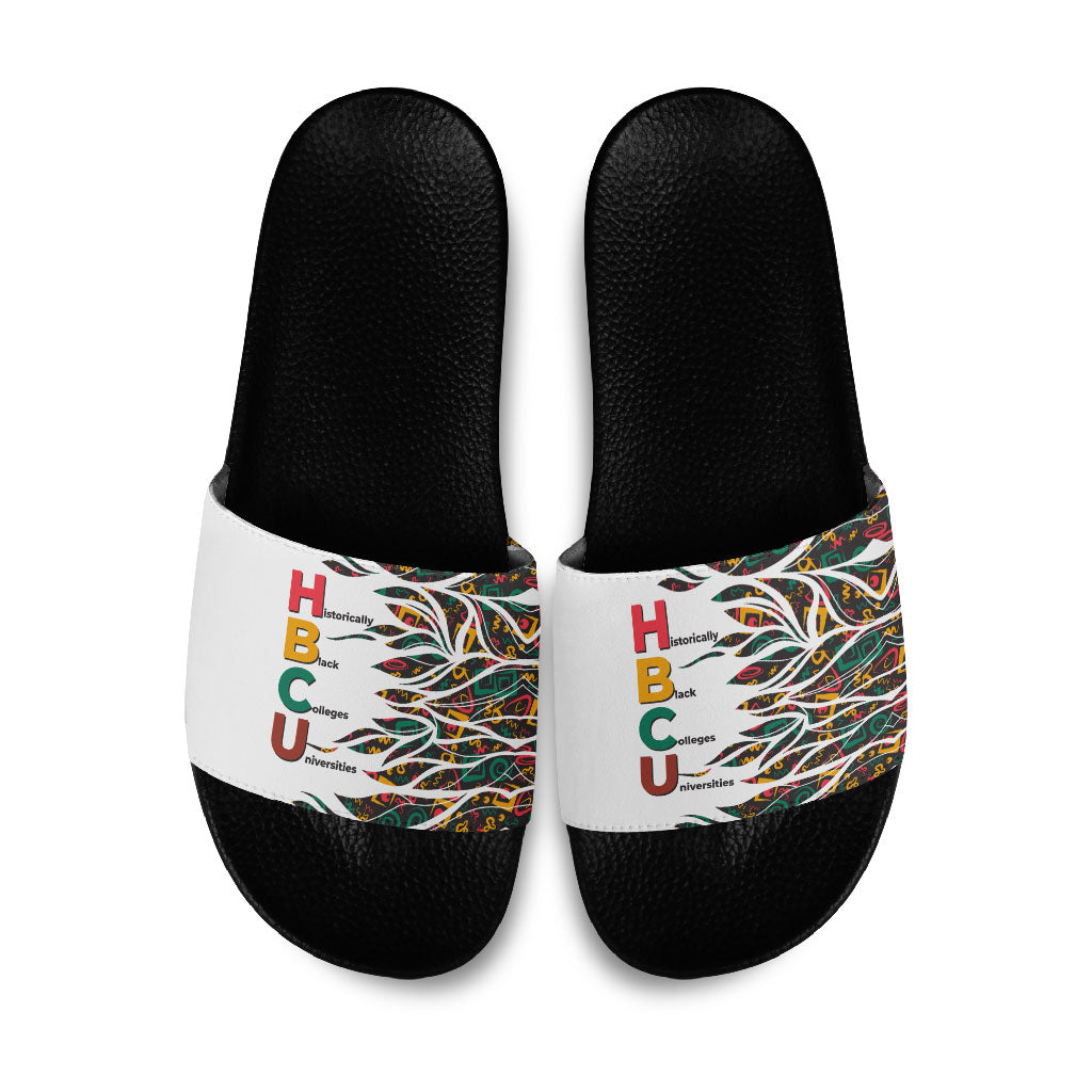 Historically Black Colleges Universities HBCU Slide Sandals Pan African Colors Tribal Pattern Typography