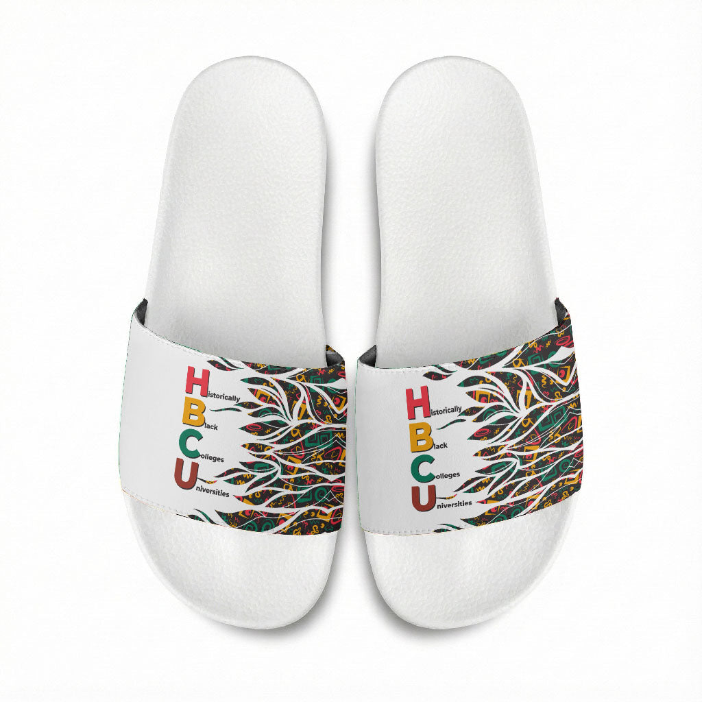Historically Black Colleges Universities HBCU Slide Sandals Pan African Colors Tribal Pattern Typography