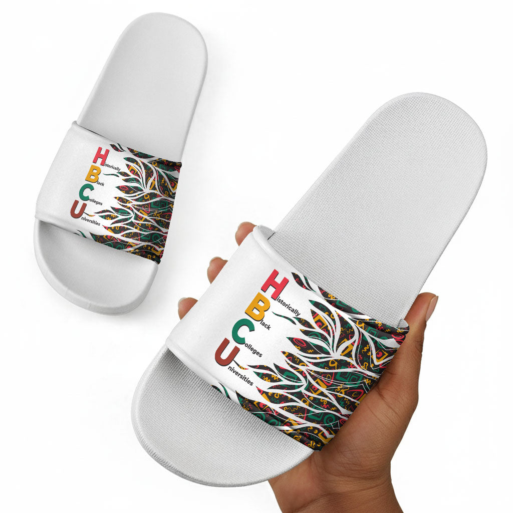 Historically Black Colleges Universities HBCU Slide Sandals Pan African Colors Tribal Pattern Typography