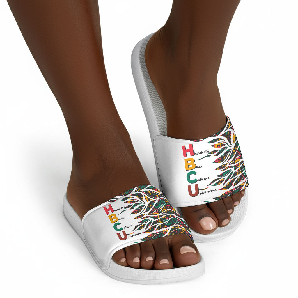 Historically Black Colleges Universities HBCU Slide Sandals Pan African Colors Tribal Pattern Typography