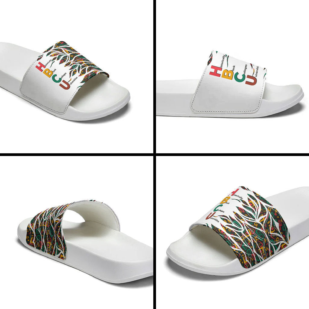 Historically Black Colleges Universities HBCU Slide Sandals Pan African Colors Tribal Pattern Typography