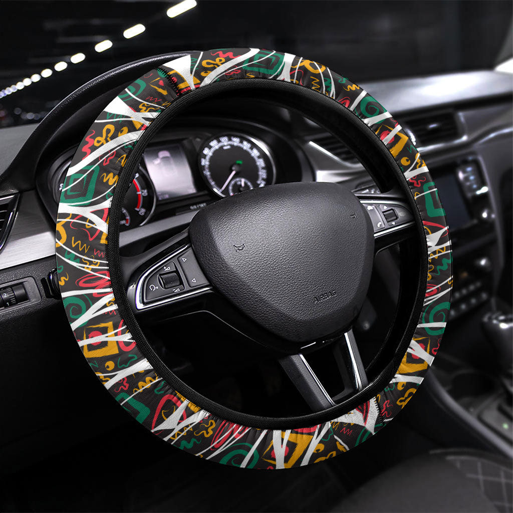 Historically Black Colleges Universities HBCU Steering Wheel Cover Pan African Colors Tribal Pattern Typography