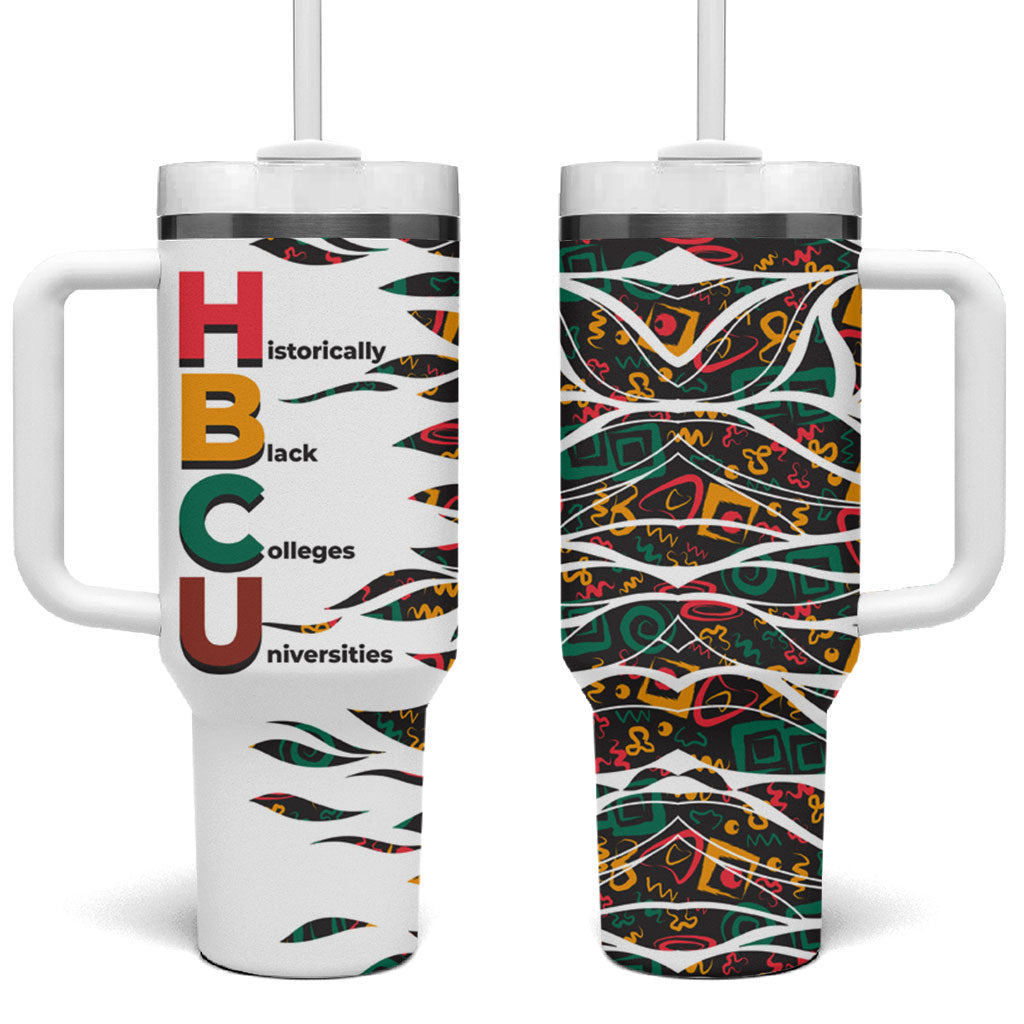 Historically Black Colleges Universities HBCU Tumbler With Handle Pan African Colors Tribal Pattern Typography