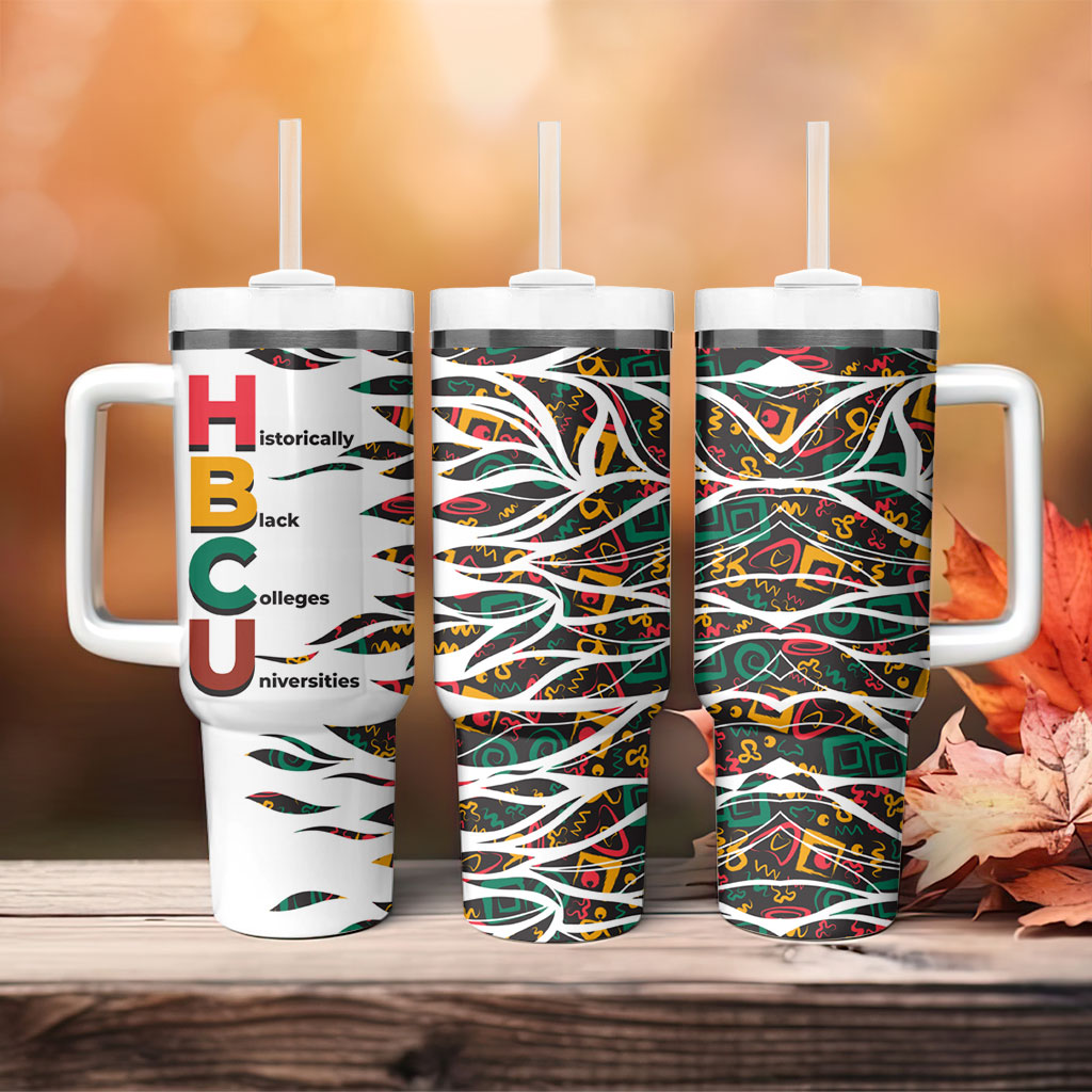 Historically Black Colleges Universities HBCU Tumbler With Handle Pan African Colors Tribal Pattern Typography
