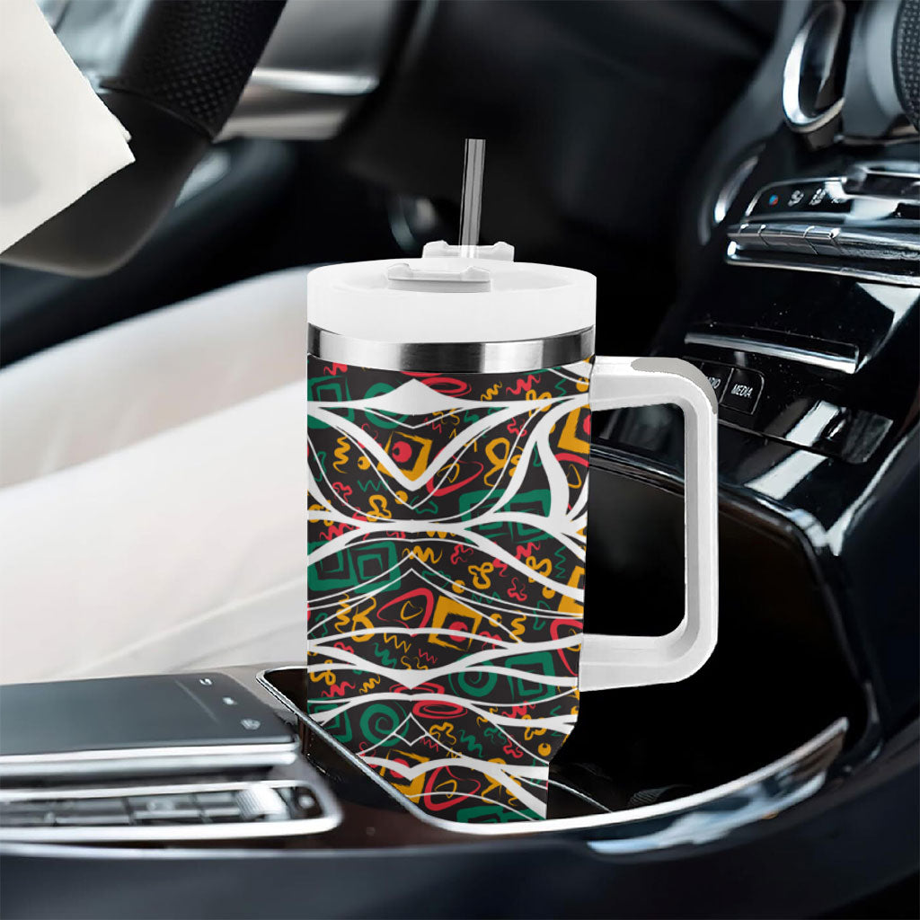 Historically Black Colleges Universities HBCU Tumbler With Handle Pan African Colors Tribal Pattern Typography