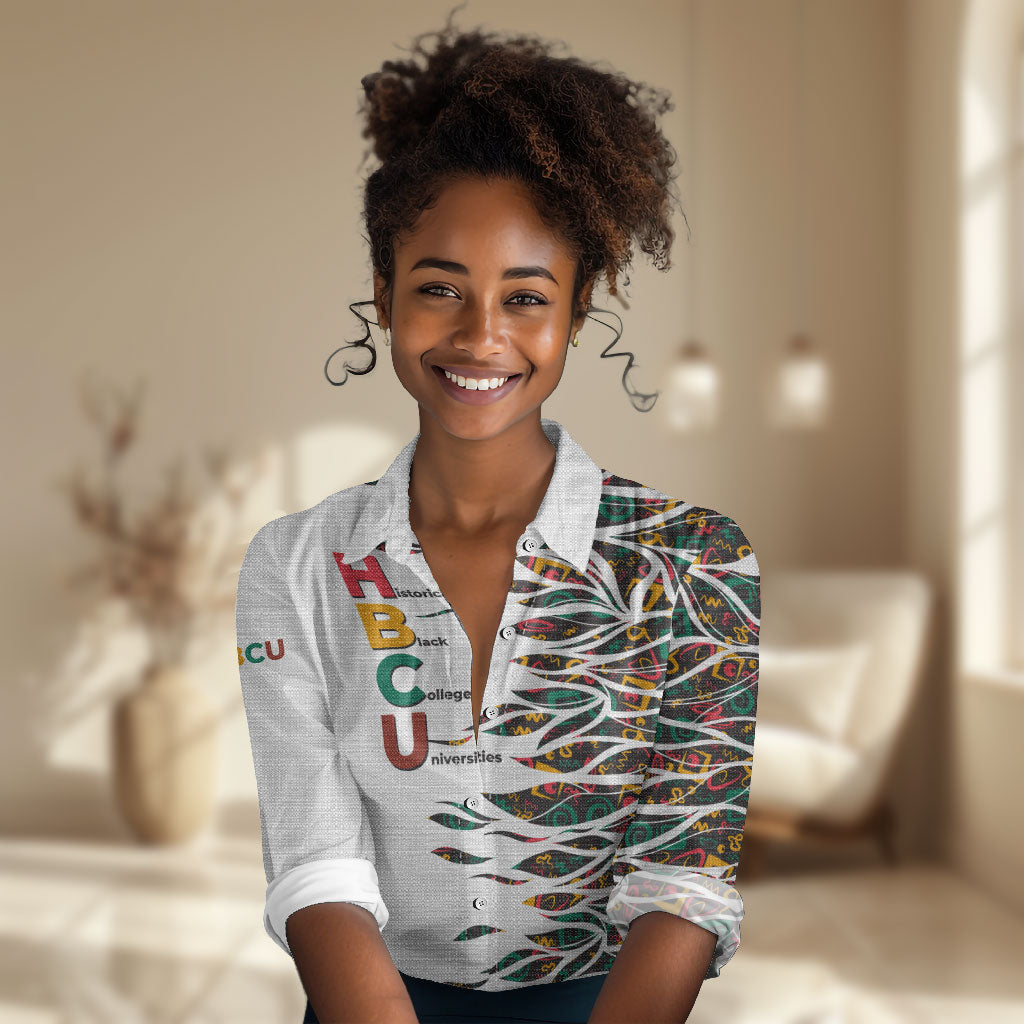 Historically Black Colleges Universities HBCU Women Casual Shirt Pan African Colors Tribal Pattern Typography