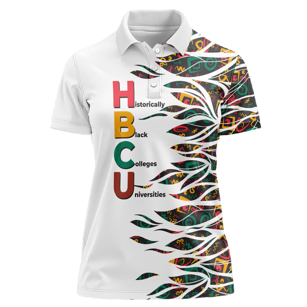 Historically Black Colleges Universities HBCU Women Polo Shirt Pan African Colors Tribal Pattern Typography