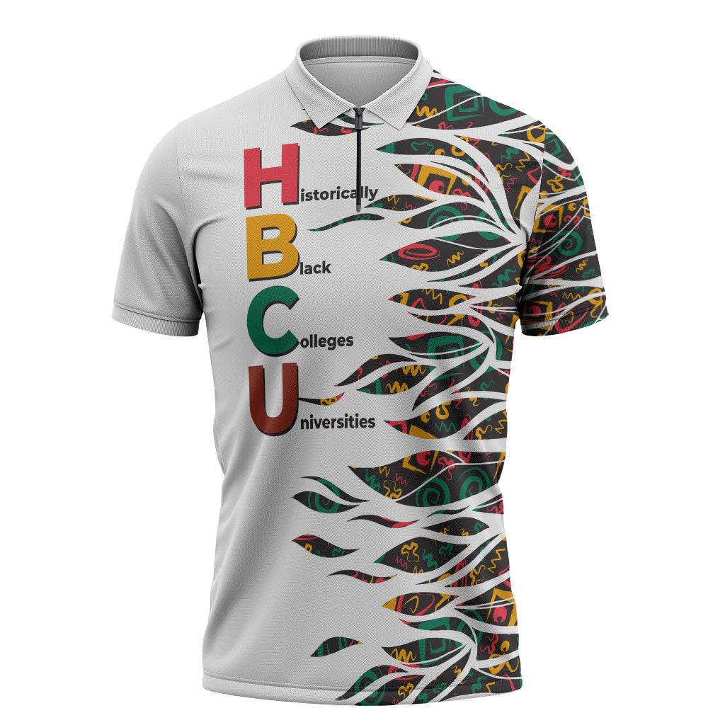 Historically Black Colleges Universities HBCU Zipper Polo Shirt Pan African Colors Tribal Pattern Typography