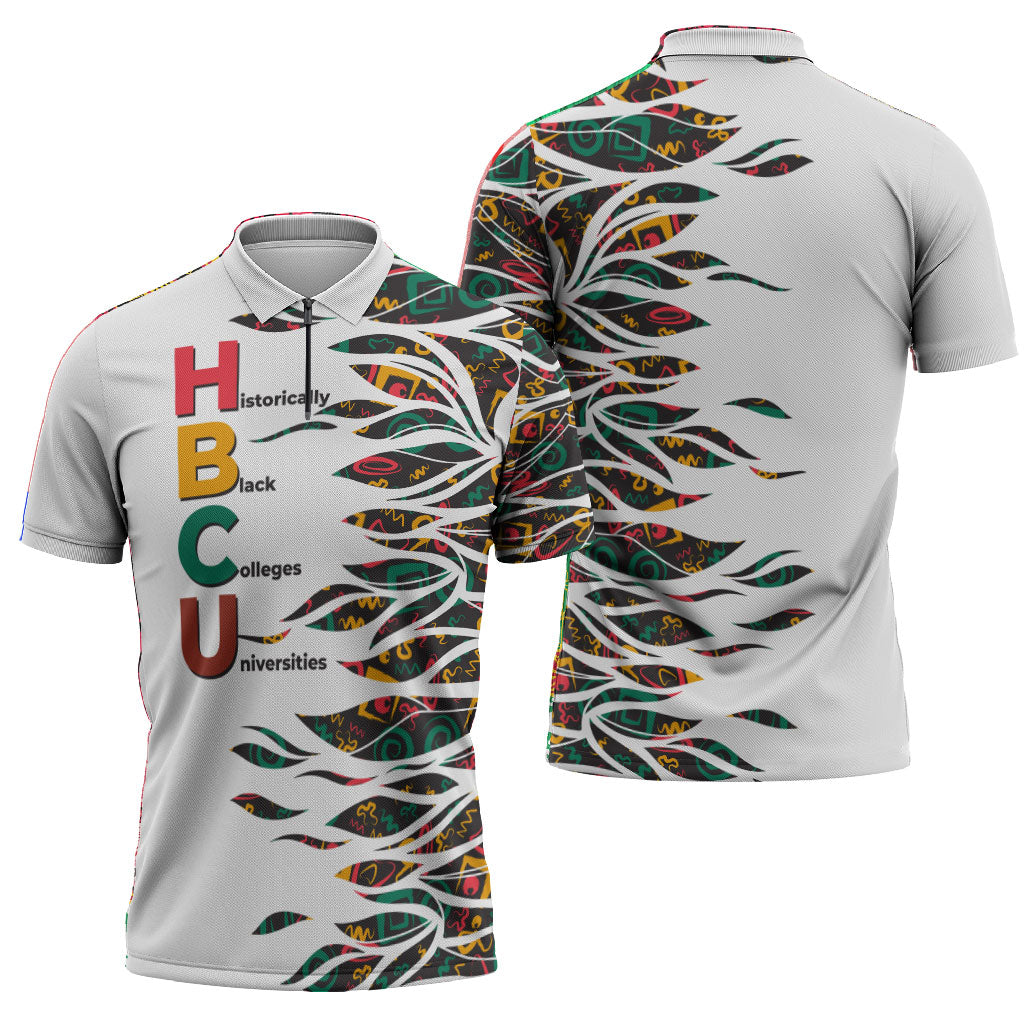 Historically Black Colleges Universities HBCU Zipper Polo Shirt Pan African Colors Tribal Pattern Typography