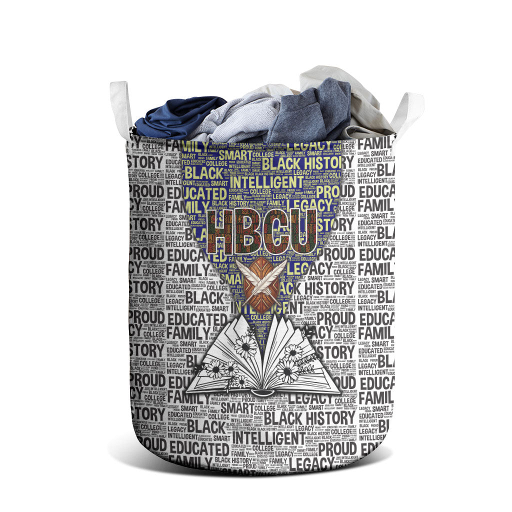 HBCU Black History Legacy Laundry Basket Word Cloud African Shield Knowledge Book