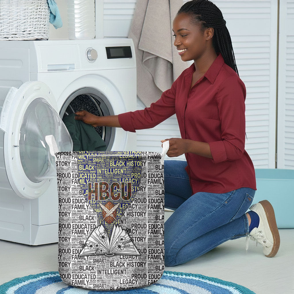 HBCU Black History Legacy Laundry Basket Word Cloud African Shield Knowledge Book