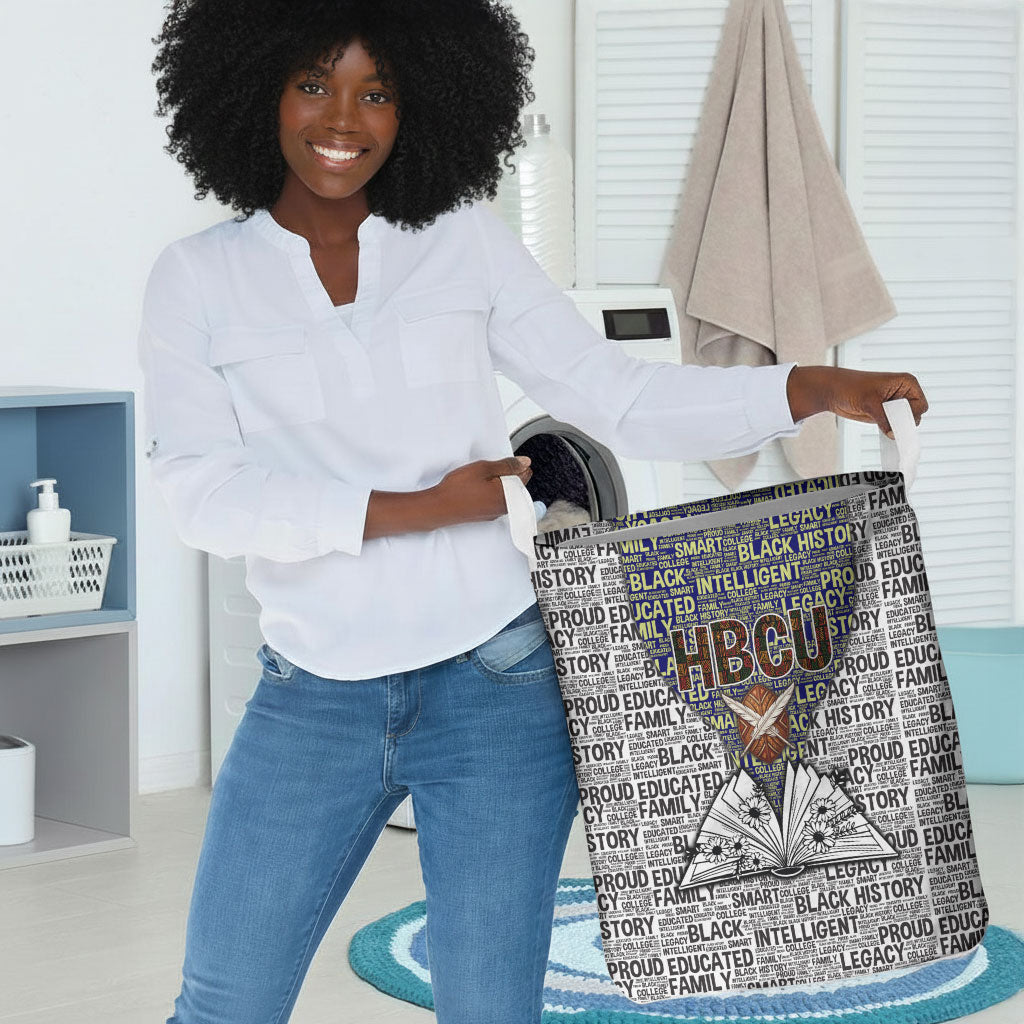 HBCU Black History Legacy Laundry Basket Word Cloud African Shield Knowledge Book