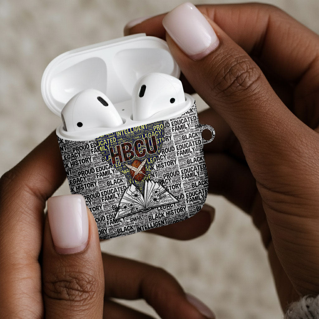 HBCU Black History Legacy AirPods Case Word Cloud African Shield Knowledge Book