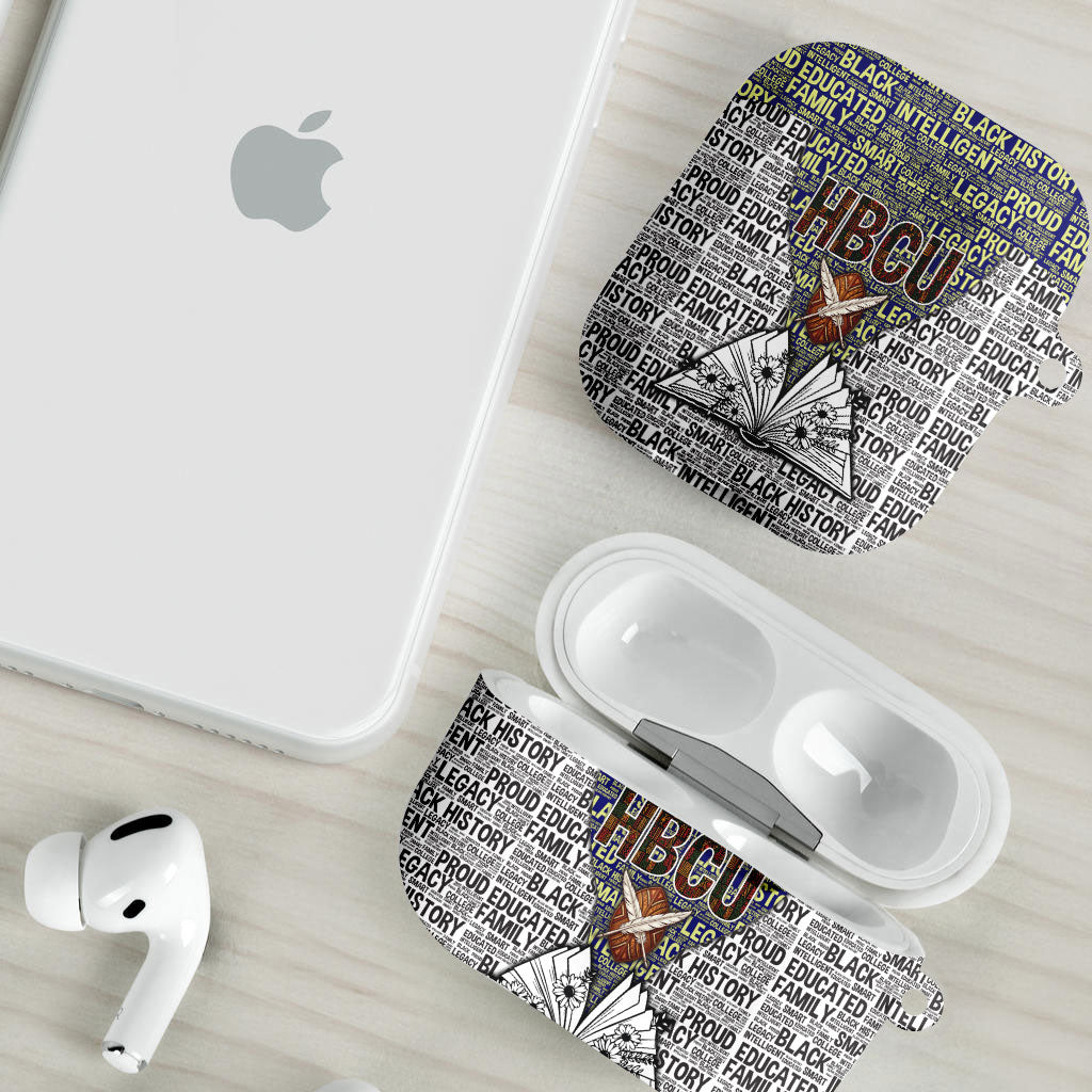 HBCU Black History Legacy AirPods Case Word Cloud African Shield Knowledge Book
