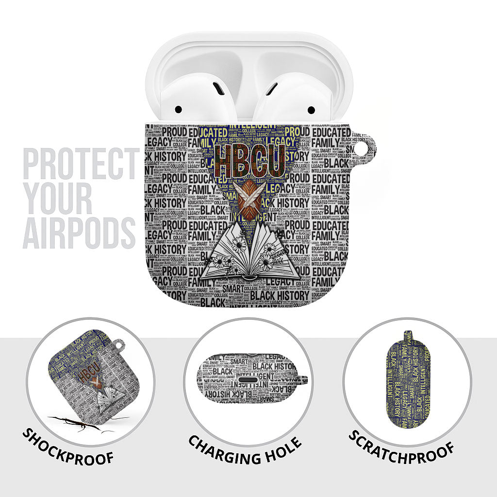 HBCU Black History Legacy AirPods Case Word Cloud African Shield Knowledge Book