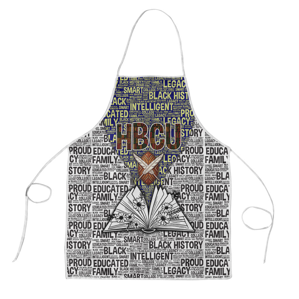HBCU Black History Legacy Apron Word Cloud African Shield Knowledge Book