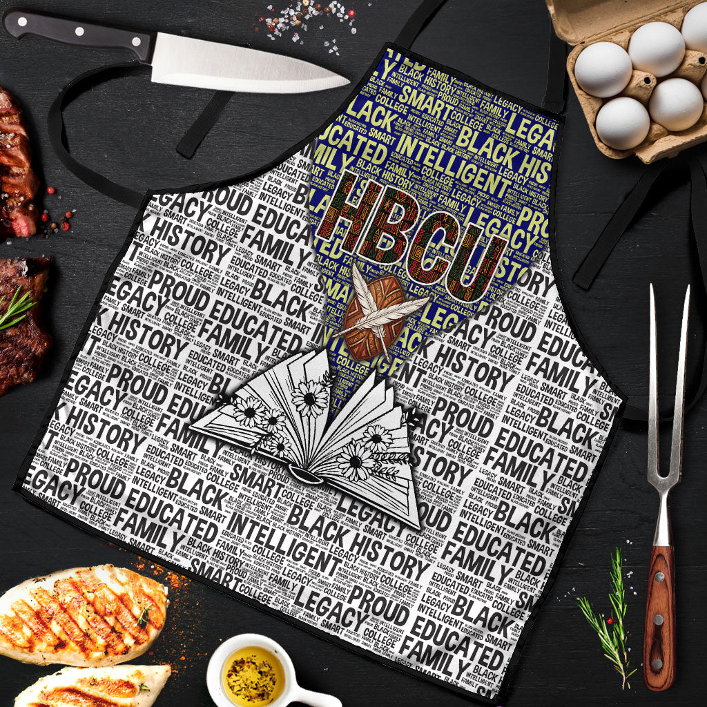 HBCU Black History Legacy Apron Word Cloud African Shield Knowledge Book
