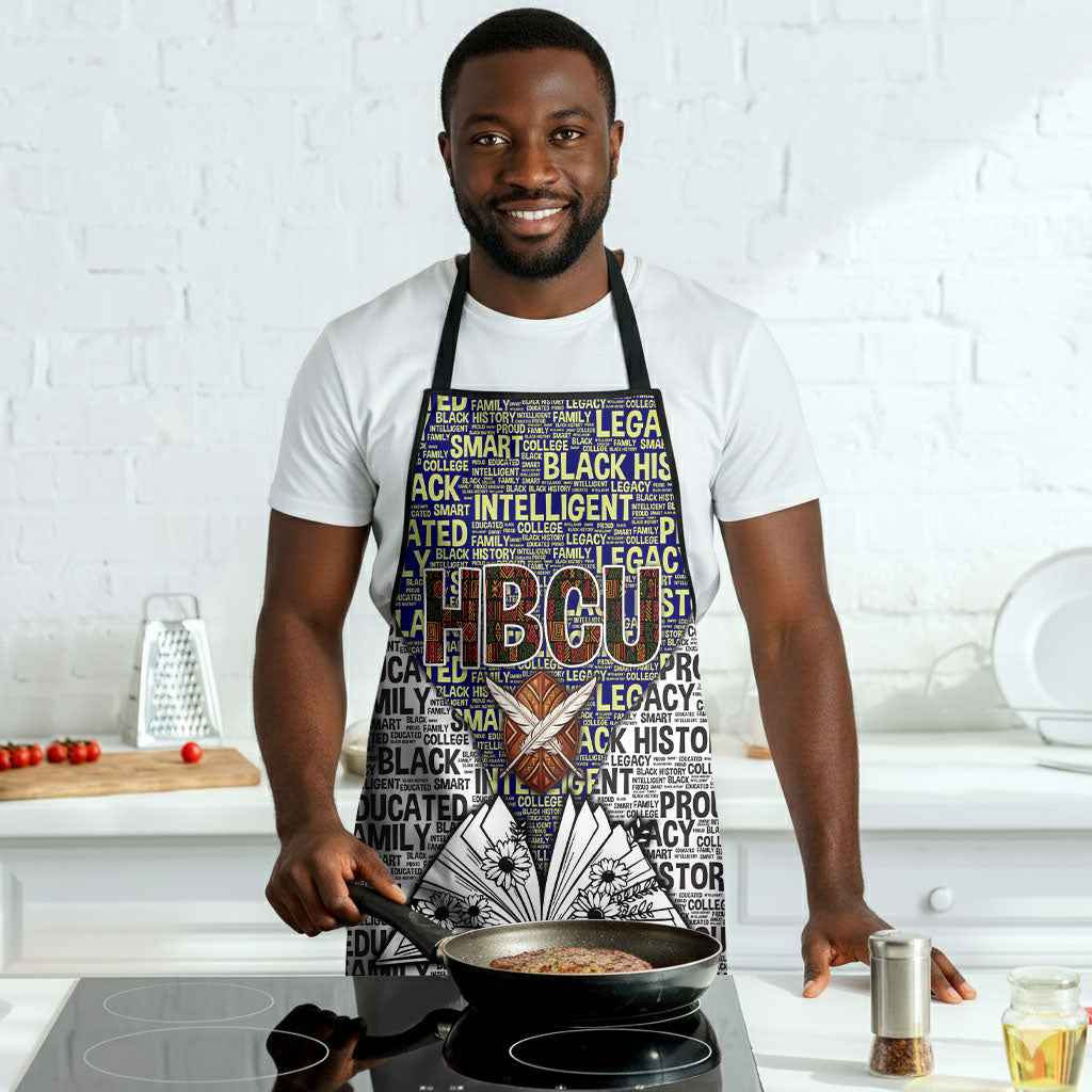 HBCU Black History Legacy Apron Word Cloud African Shield Knowledge Book