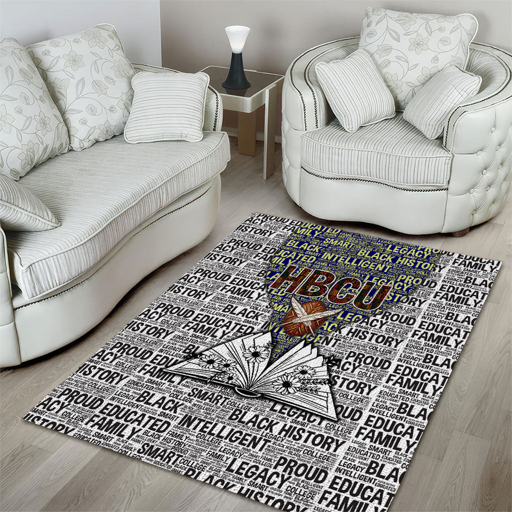 HBCU Black History Legacy Area Rug Word Cloud African Shield Knowledge Book
