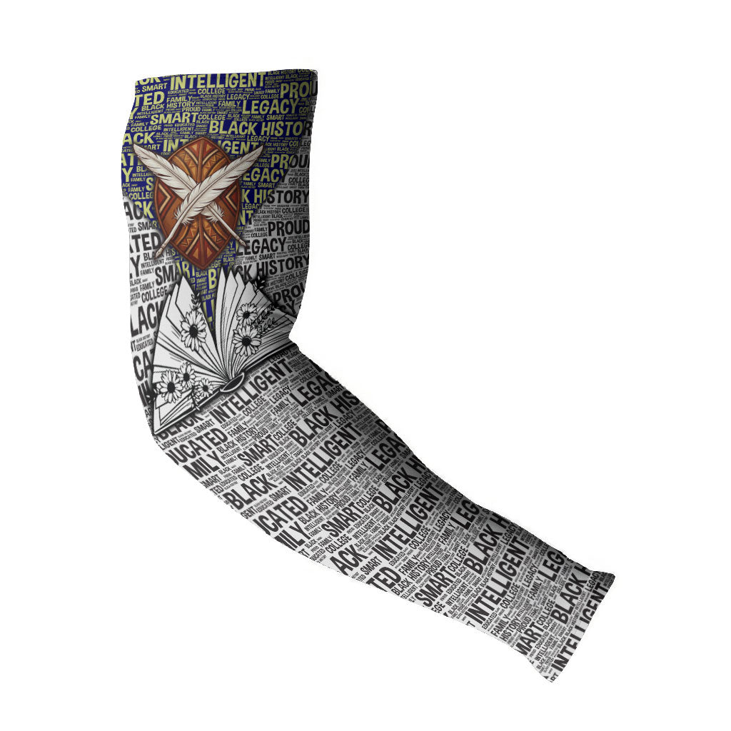 HBCU Black History Legacy Arm Sleeves Word Cloud African Shield Knowledge Book