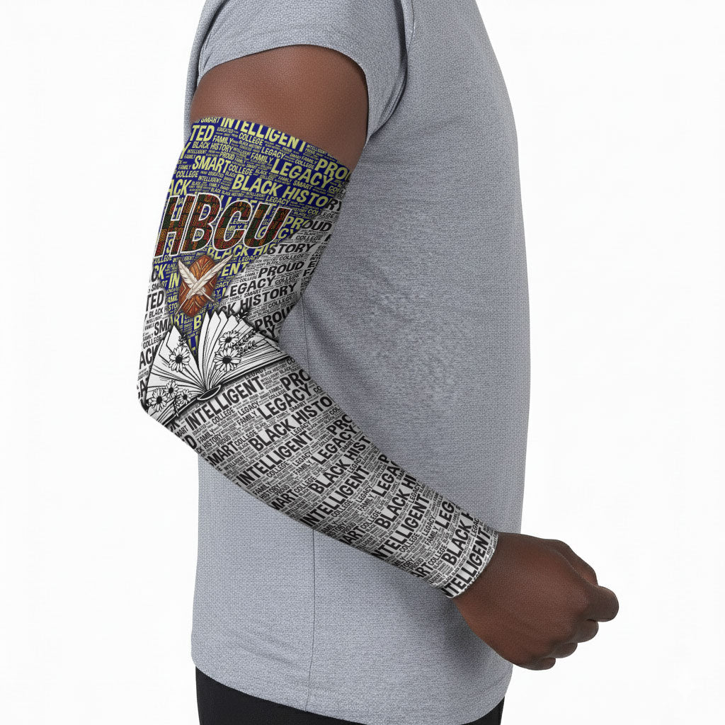 HBCU Black History Legacy Arm Sleeves Word Cloud African Shield Knowledge Book