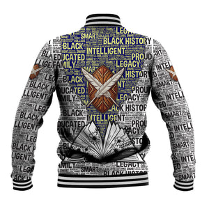 HBCU Black History Legacy Baseball Jacket Word Cloud African Shield Knowledge Book