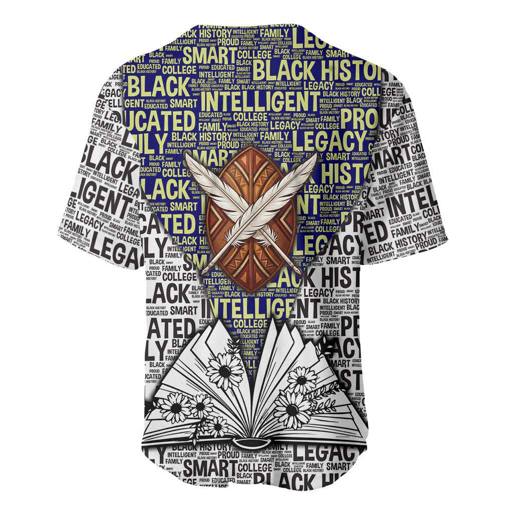 HBCU Black History Legacy Baseball Jersey Word Cloud African Shield Knowledge Book