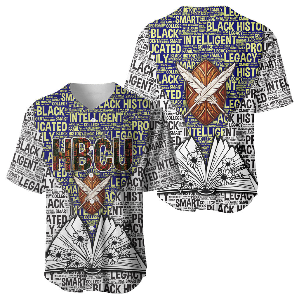 HBCU Black History Legacy Baseball Jersey Word Cloud African Shield Knowledge Book