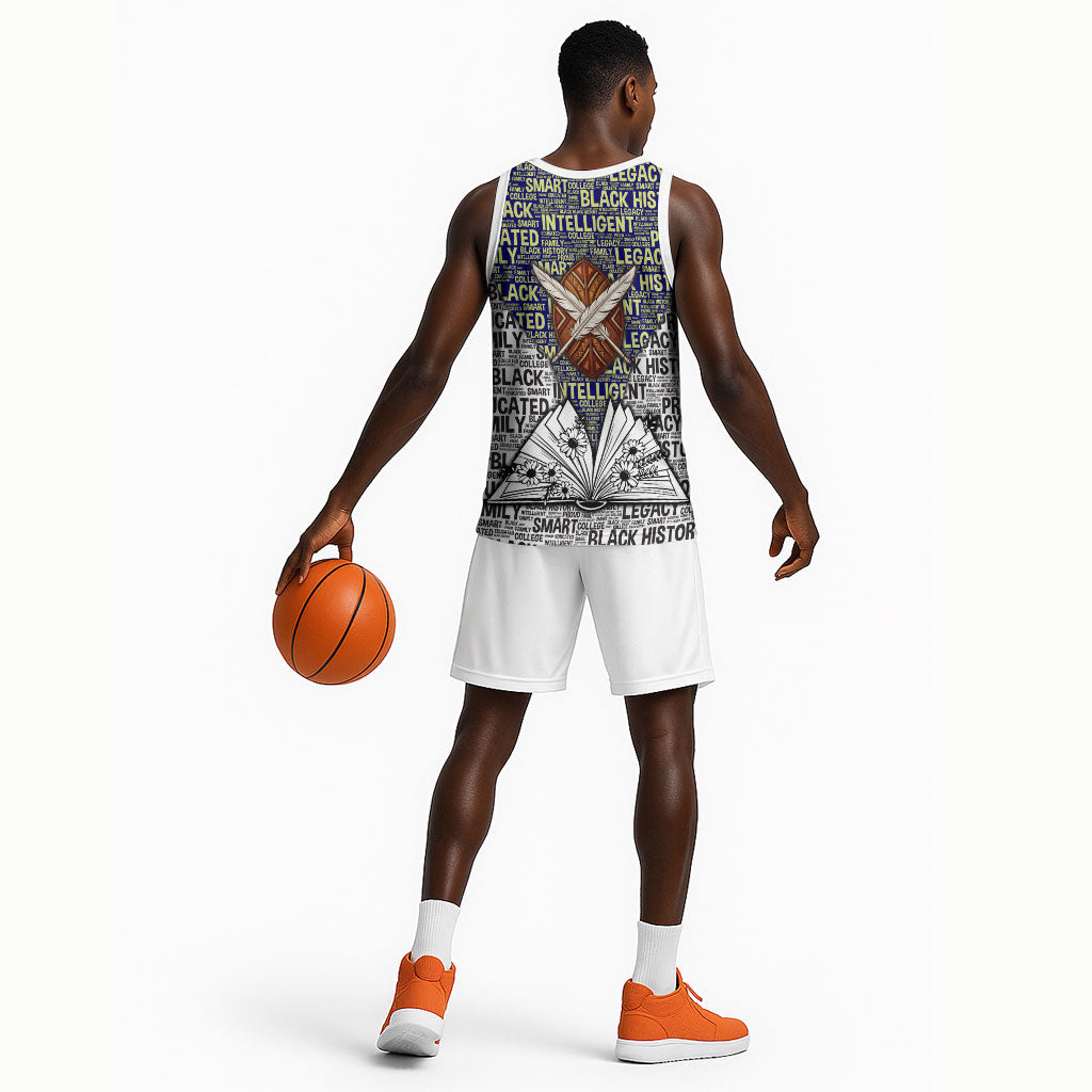 HBCU Black History Legacy Basketball Jersey Word Cloud African Shield Knowledge Book