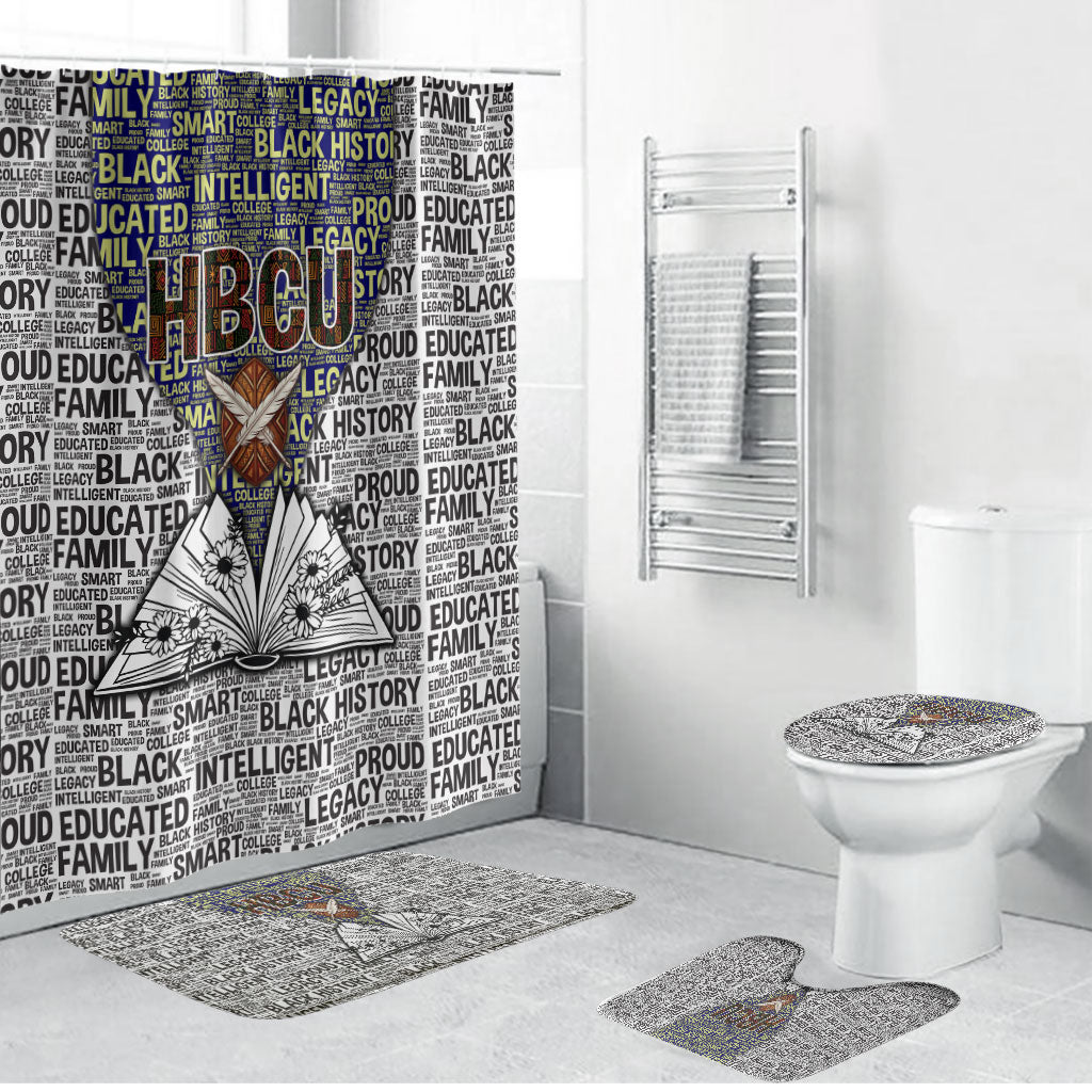 HBCU Black History Legacy Bathroom Set Word Cloud African Shield Knowledge Book