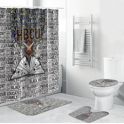 HBCU Black History Legacy Bathroom Set Word Cloud African Shield Knowledge Book