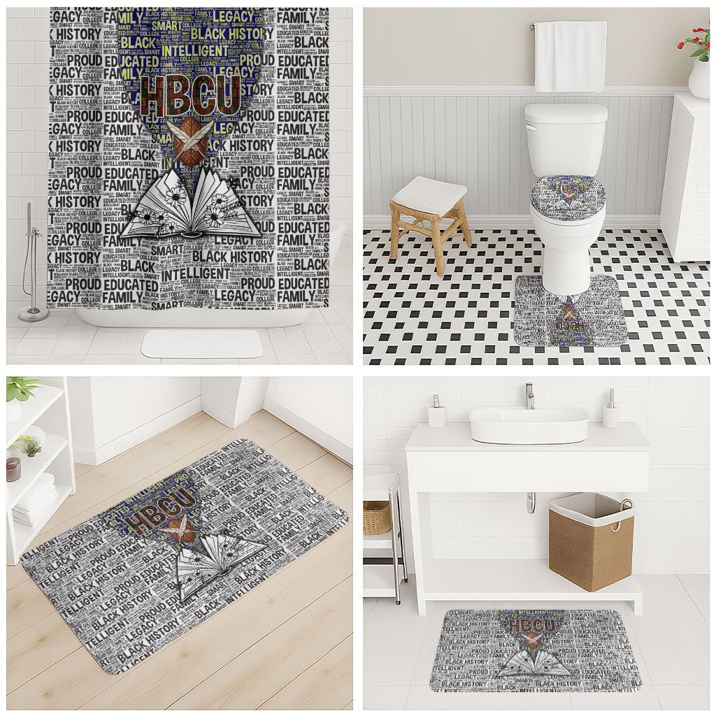 HBCU Black History Legacy Bathroom Set Word Cloud African Shield Knowledge Book