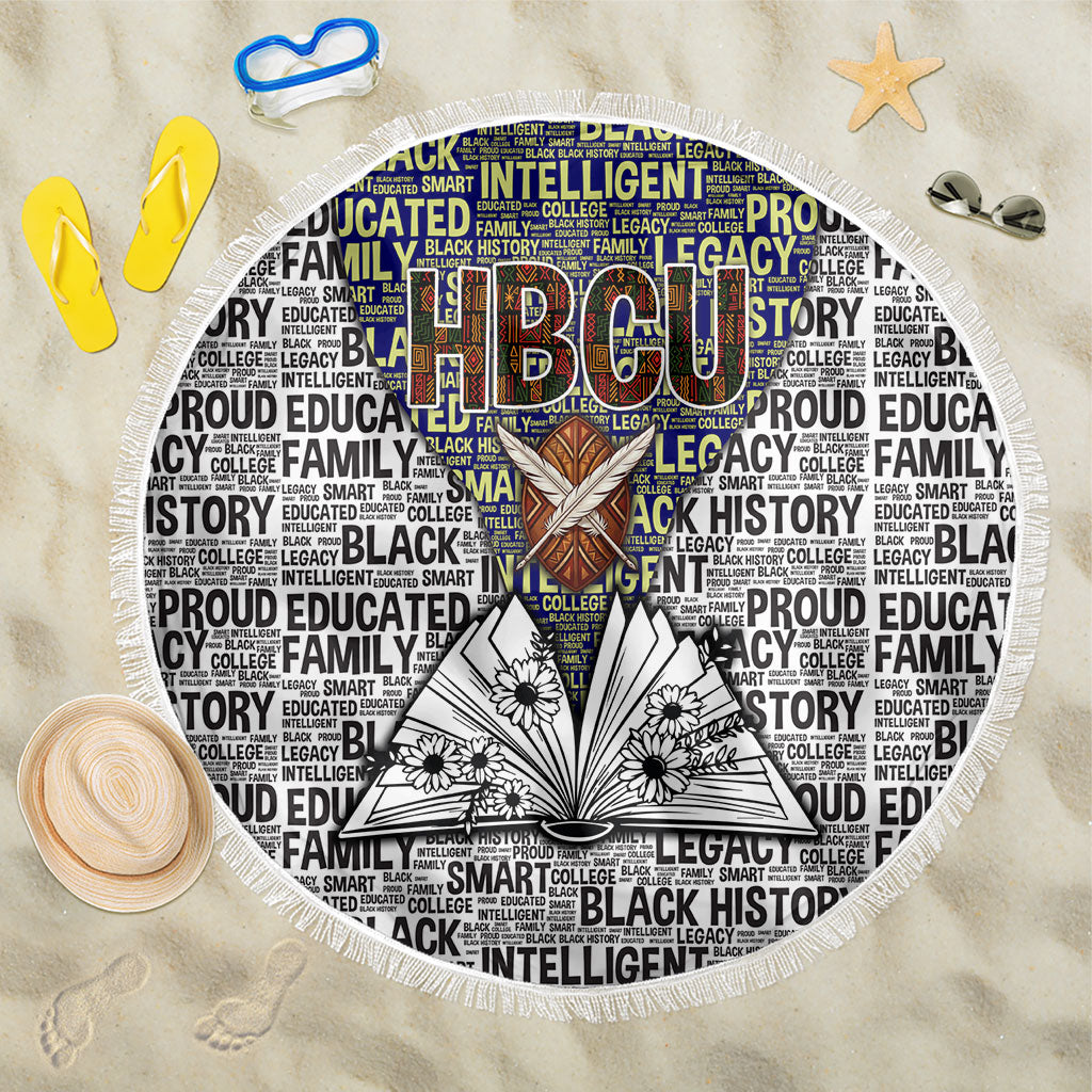 HBCU Black History Legacy Beach Blanket Word Cloud African Shield Knowledge Book