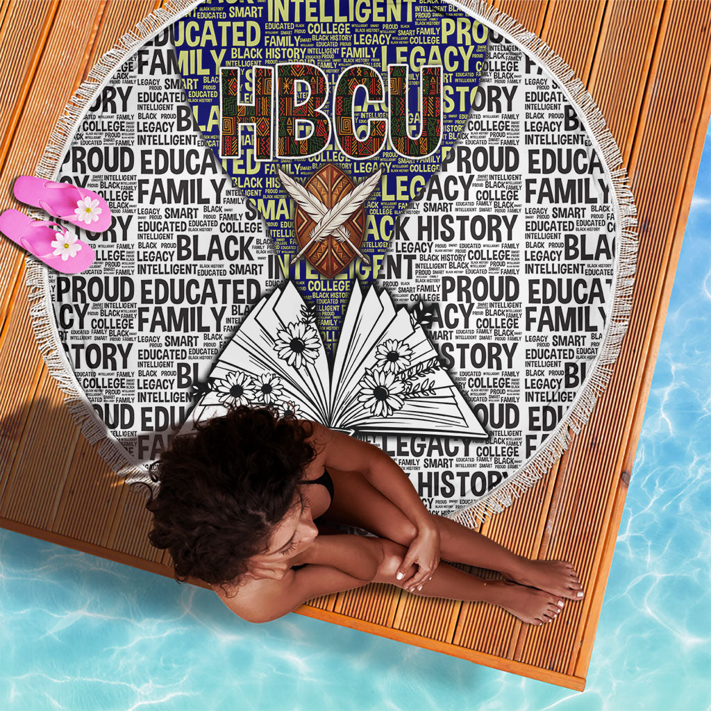 HBCU Black History Legacy Beach Blanket Word Cloud African Shield Knowledge Book