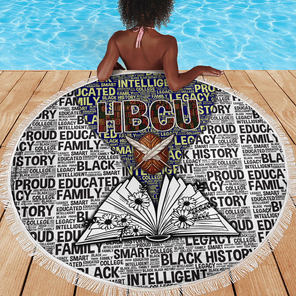 HBCU Black History Legacy Beach Blanket Word Cloud African Shield Knowledge Book
