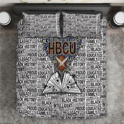 HBCU Black History Legacy Bedding Set Word Cloud African Shield Knowledge Book