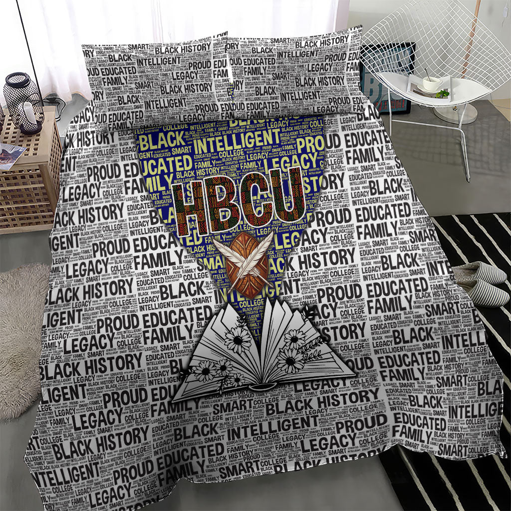 HBCU Black History Legacy Bedding Set Word Cloud African Shield Knowledge Book