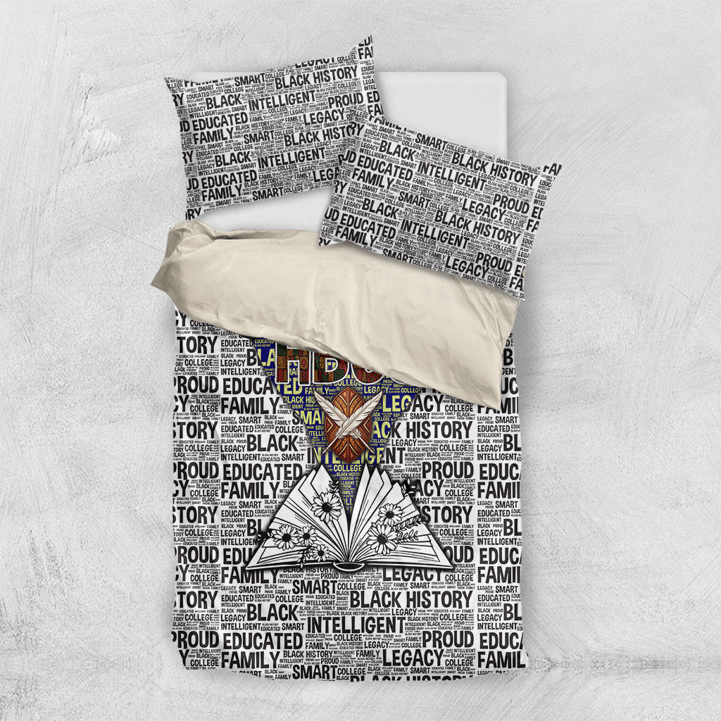 HBCU Black History Legacy Bedding Set Word Cloud African Shield Knowledge Book