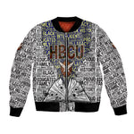 HBCU Black History Legacy Bomber Jacket Word Cloud African Shield Knowledge Book