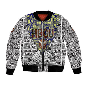 HBCU Black History Legacy Bomber Jacket Word Cloud African Shield Knowledge Book