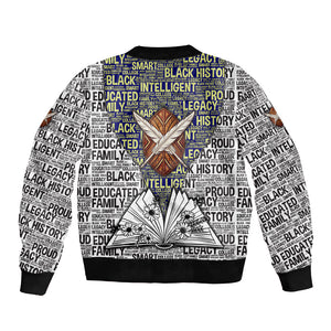 HBCU Black History Legacy Bomber Jacket Word Cloud African Shield Knowledge Book
