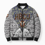 HBCU Black History Legacy Bomber Puffer Jacket Word Cloud African Shield Knowledge Book