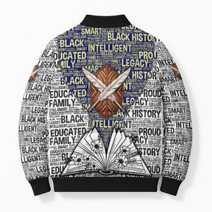HBCU Black History Legacy Bomber Puffer Jacket Word Cloud African Shield Knowledge Book