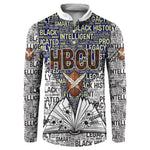 HBCU Black History Legacy Button Sweatshirt Word Cloud African Shield Knowledge Book