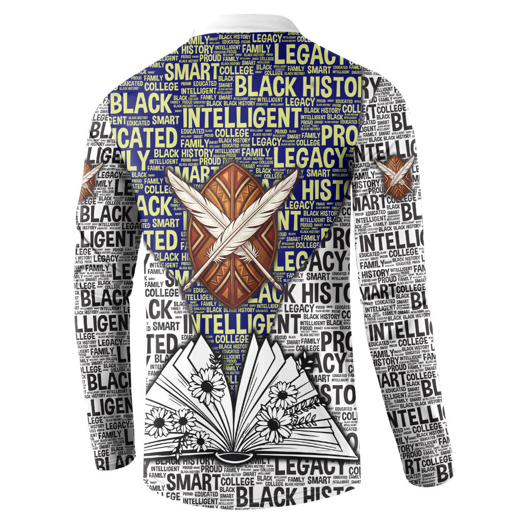 HBCU Black History Legacy Button Sweatshirt Word Cloud African Shield Knowledge Book