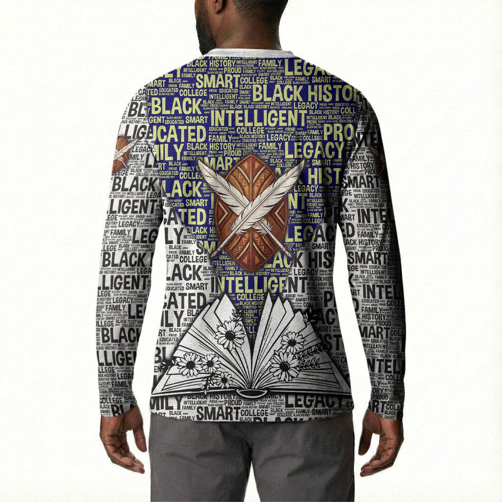 HBCU Black History Legacy Button Sweatshirt Word Cloud African Shield Knowledge Book