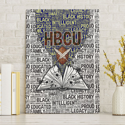 HBCU Black History Legacy Canvas Wall Art Word Cloud African Shield Knowledge Book